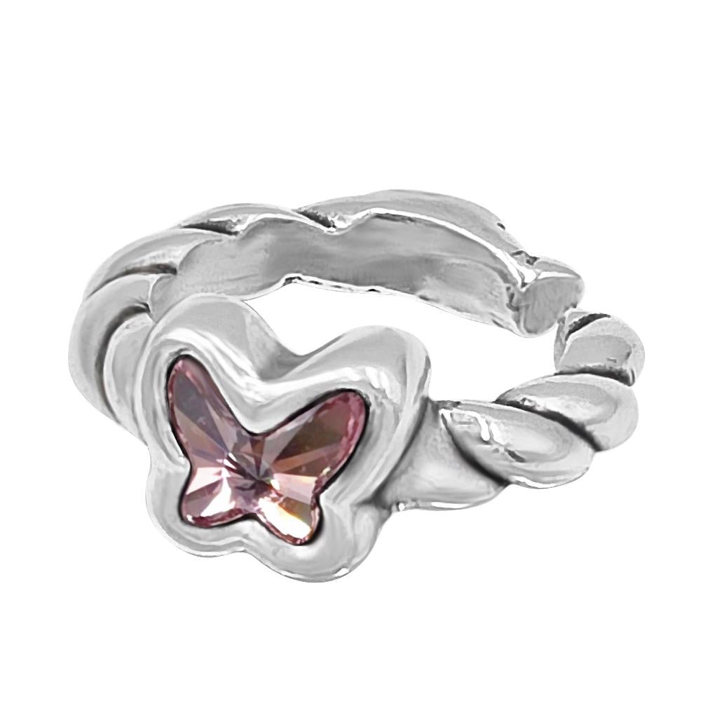 Butterfly Pink Silver Ring