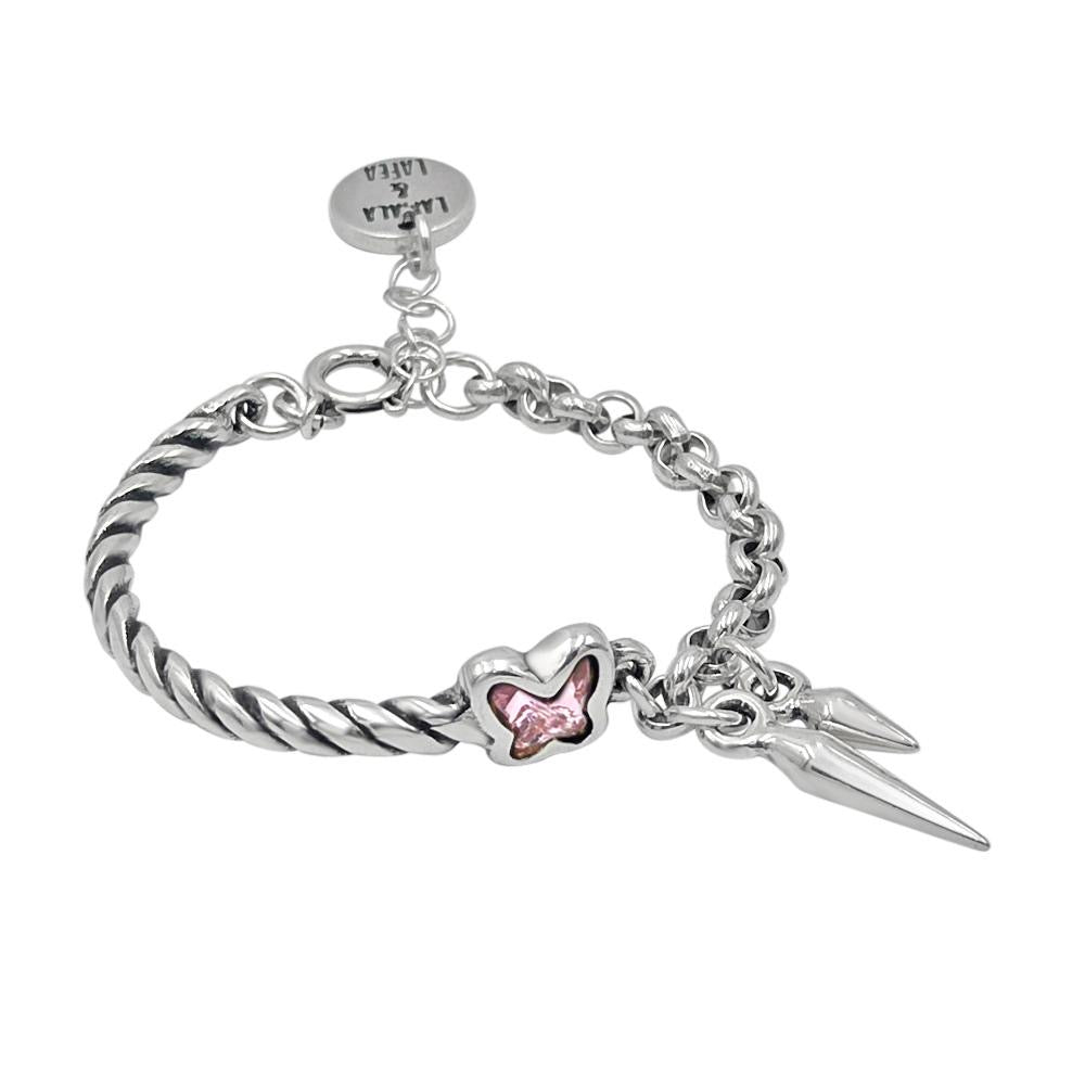 Rebel Butterfly Pink Silver Bracelet