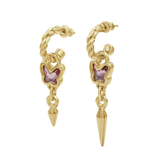 Rebel Butterfly Gold Pink Earrings