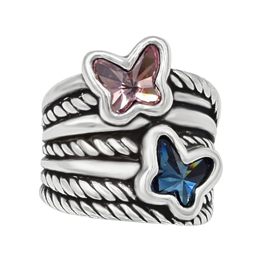 Let’s Fly Pink & Blue Silver Ring