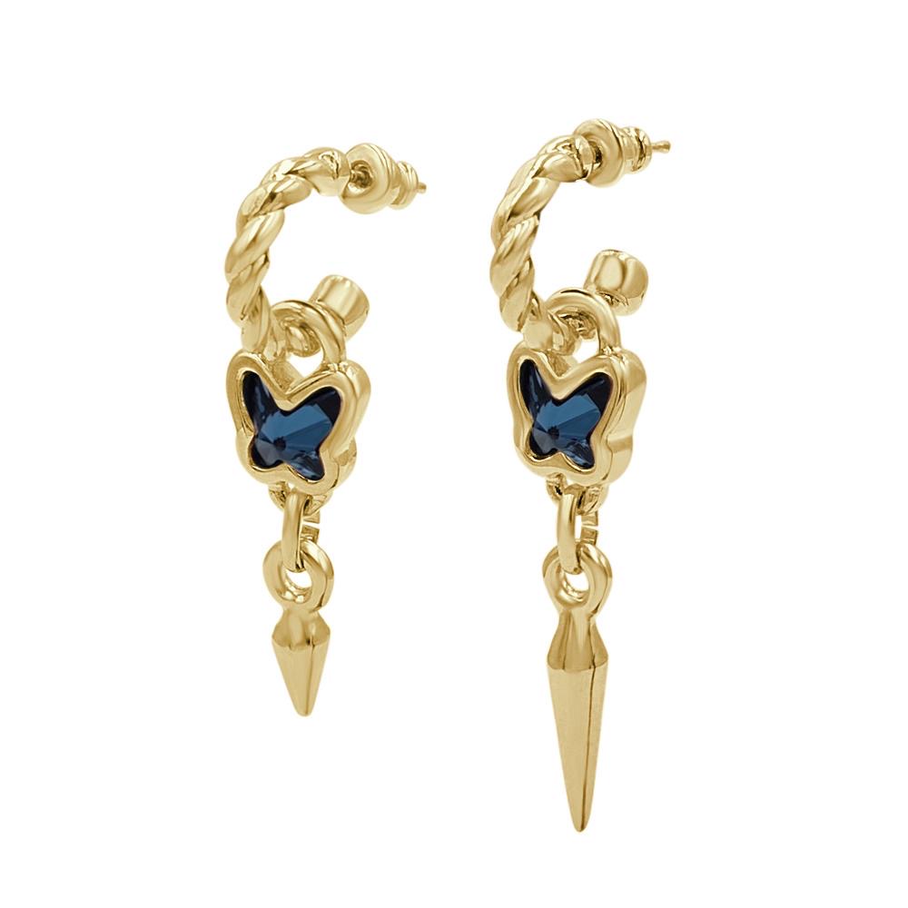 Rebel Butterfly Gold Blue Earrings