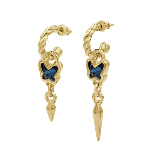 Rebel Butterfly Gold Blue Earrings