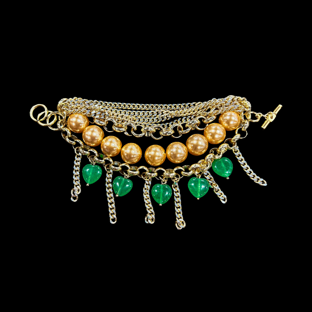 B.E. Green Heart Golden Bracelet